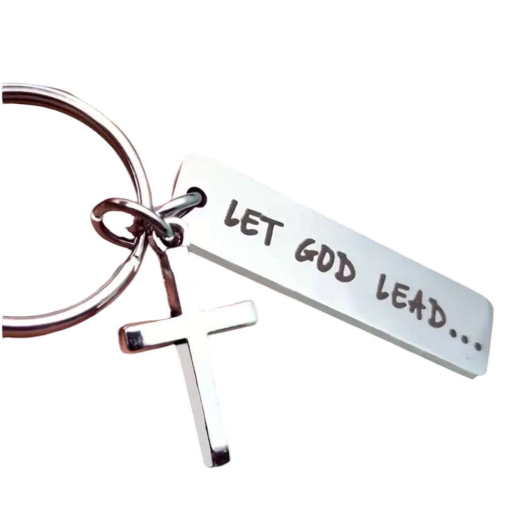 Silver Bar Style Let God Lead Keychain